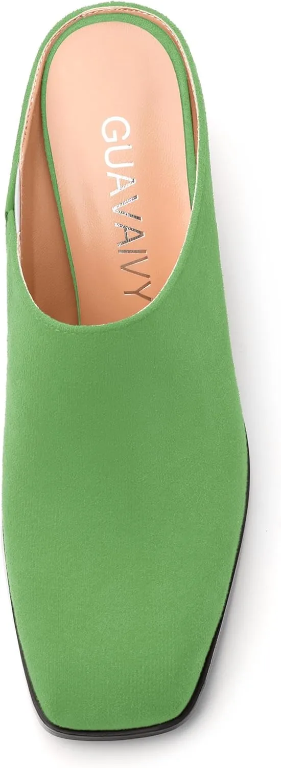 Women's Slide Sandals, Square Closed Toe Chunky Heeled Sandals, Comfort Slip On Fashion Solid Suede Mules Sandals for Women