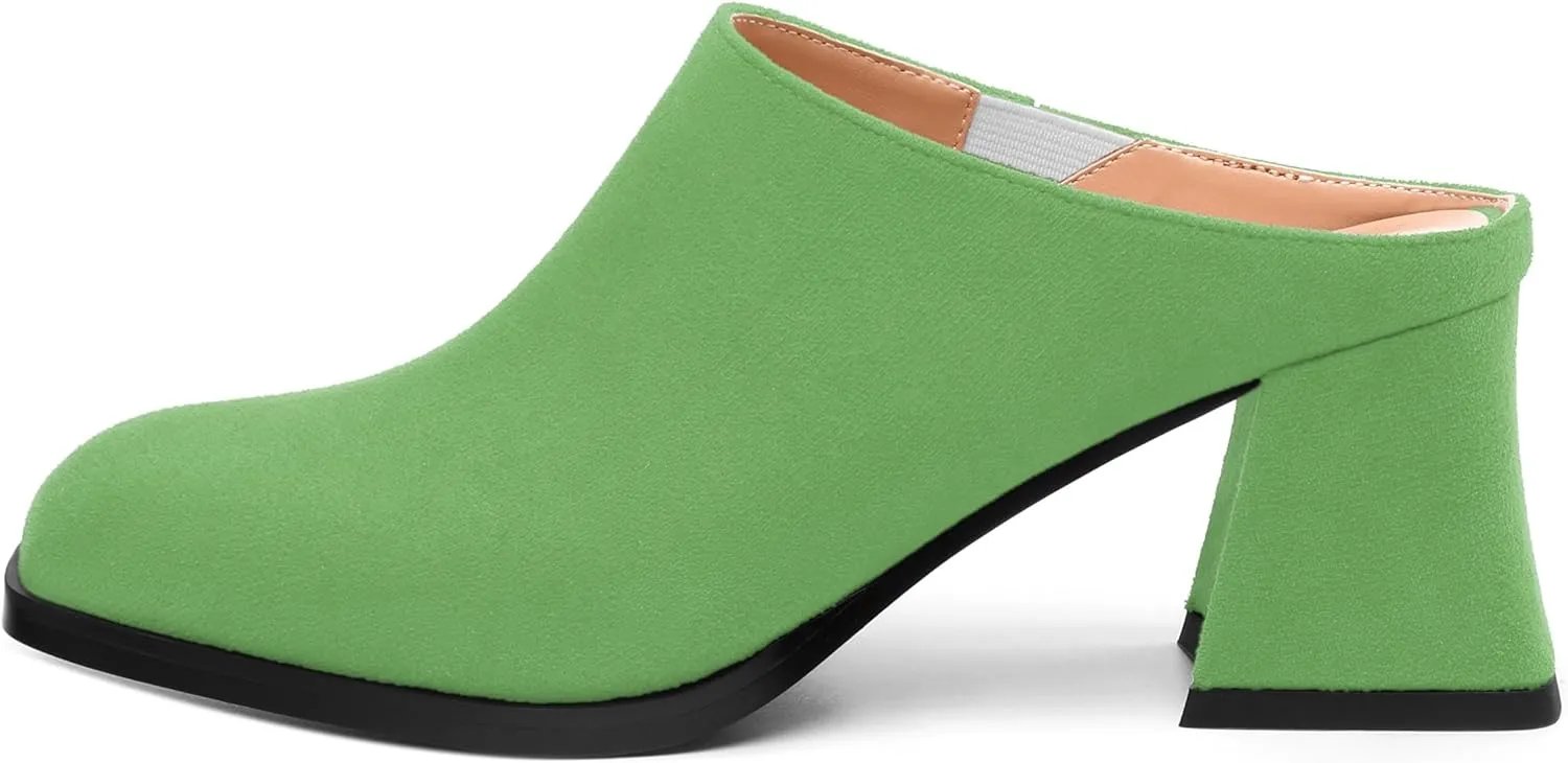 Women's Slide Sandals, Square Closed Toe Chunky Heeled Sandals, Comfort Slip On Fashion Solid Suede Mules Sandals for Women