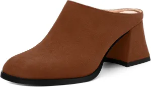 Women's Slide Sandals, Square Closed Toe Chunky Heeled Sandals, Comfort Slip On Fashion Solid Suede Mules Sandals for Women