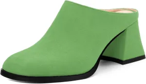 Women's Slide Sandals, Square Closed Toe Chunky Heeled Sandals, Comfort Slip On Fashion Solid Suede Mules Sandals for Women