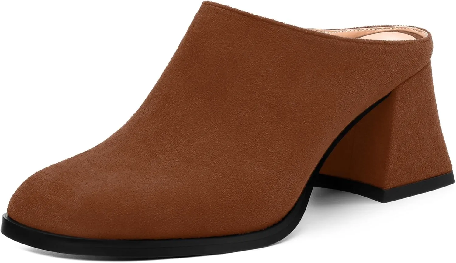 Women's Slide Sandals, Square Closed Toe Chunky Heeled Sandals, Comfort Slip On Fashion Solid Suede Mules Sandals for Women