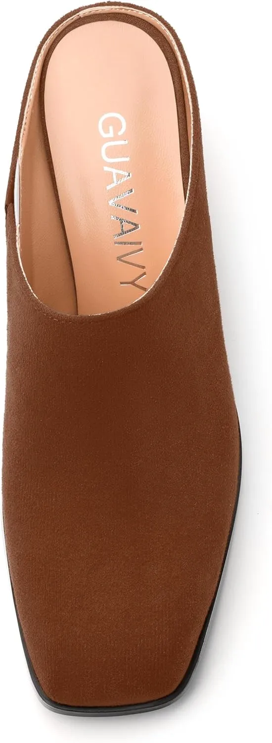 Women's Slide Sandals, Square Closed Toe Chunky Heeled Sandals, Comfort Slip On Fashion Solid Suede Mules Sandals for Women