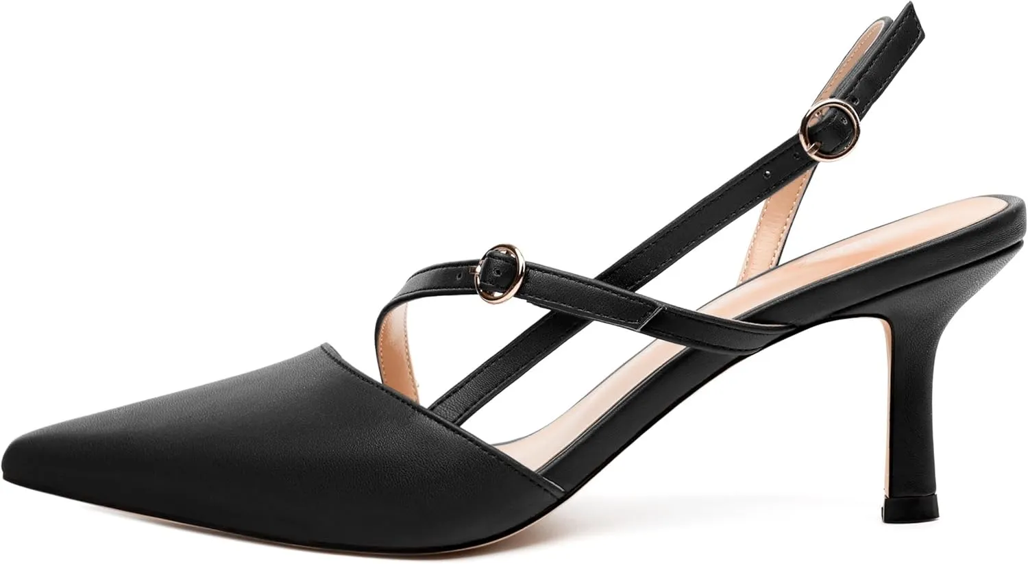 Women's Slingback Pumps, Pointed Toe Buckle Mid Heel, Fashion Solid Matte High Heel Shoes for Women