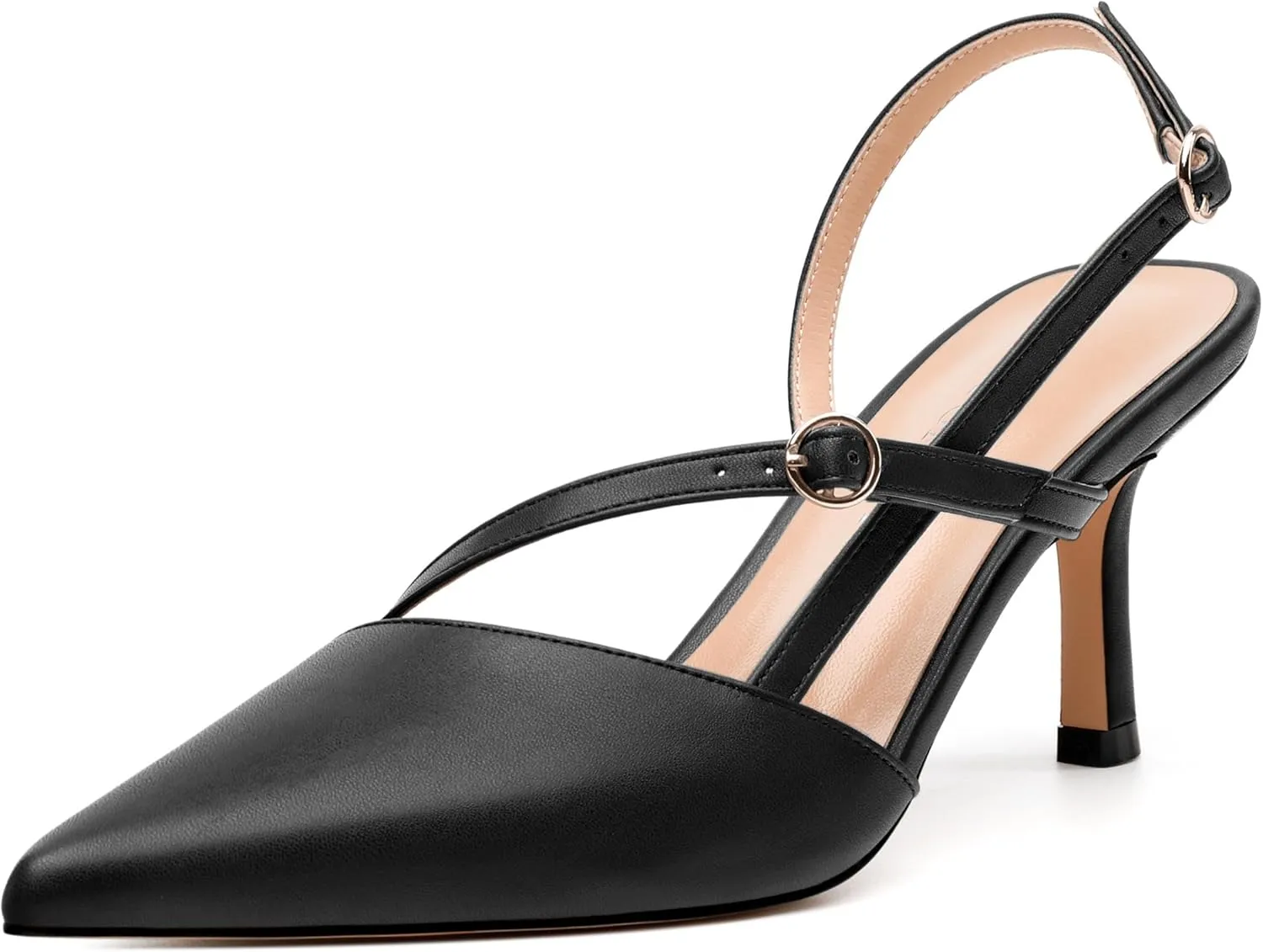 Women's Slingback Pumps, Pointed Toe Buckle Mid Heel, Fashion Solid Matte High Heel Shoes for Women