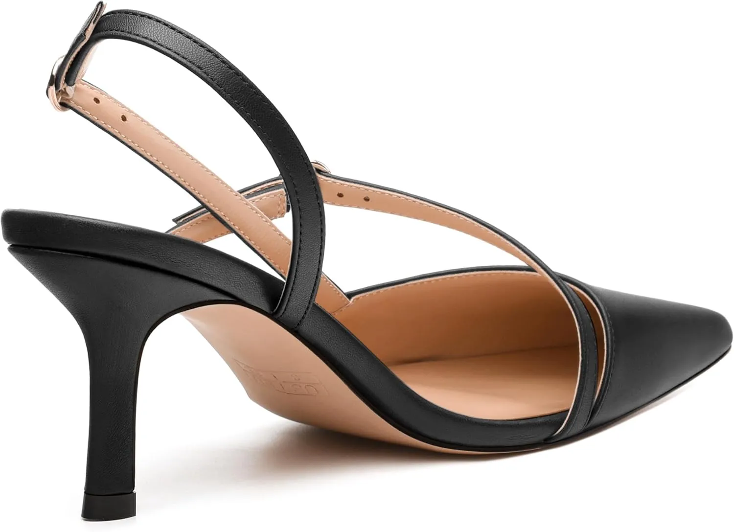 Women's Slingback Pumps, Pointed Toe Buckle Mid Heel, Fashion Solid Matte High Heel Shoes for Women