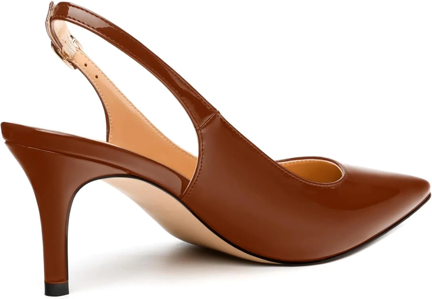 Women's Slingback Pumps, Pointed Toe Buckle Mid Stiletto Heel, Fashion Solid Patent High Heel Shoes for Women