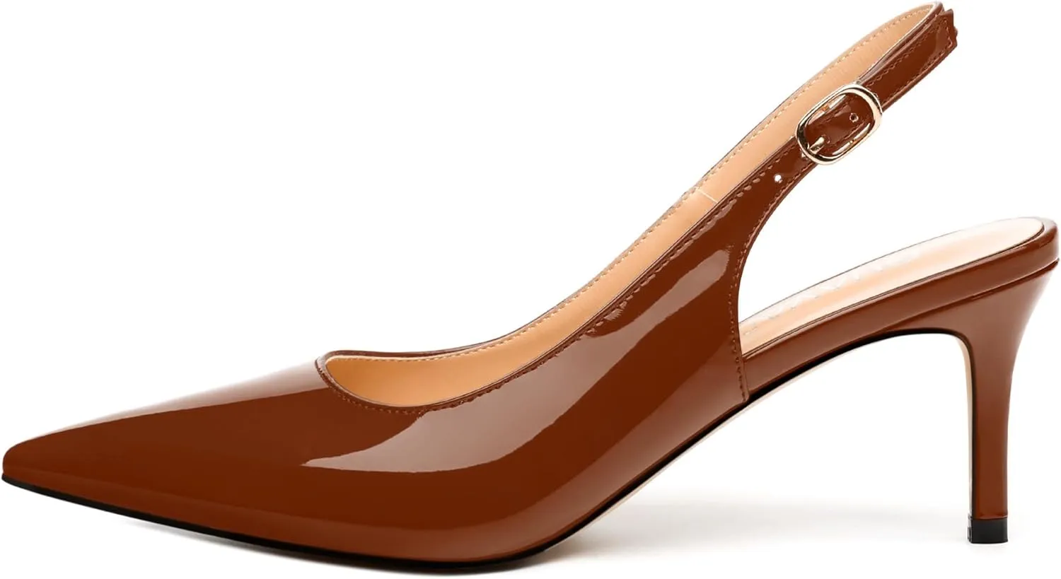 Women's Slingback Pumps, Pointed Toe Buckle Mid Stiletto Heel, Fashion Solid Patent High Heel Shoes for Women