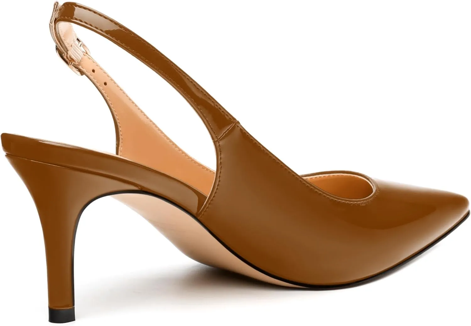 Women's Slingback Pumps, Pointed Toe Buckle Mid Stiletto Heel, Fashion Solid Patent High Heel Shoes for Women