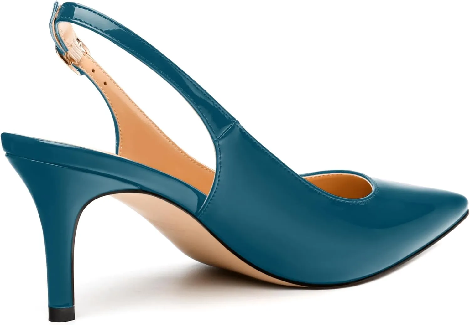 Women's Slingback Pumps, Pointed Toe Buckle Mid Stiletto Heel, Fashion Solid Patent High Heel Shoes for Women