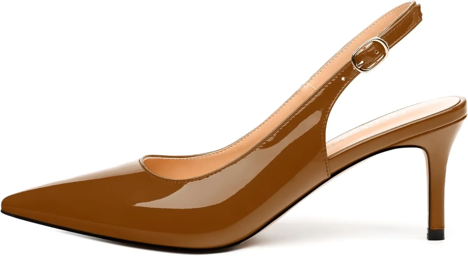 Women's Slingback Pumps, Pointed Toe Buckle Mid Stiletto Heel, Fashion Solid Patent High Heel Shoes for Women