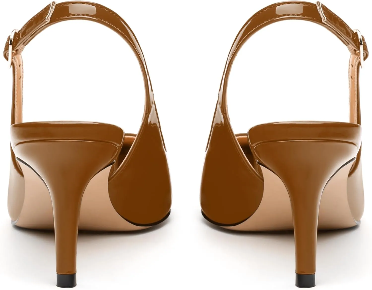 Women's Slingback Pumps, Pointed Toe Buckle Mid Stiletto Heel, Fashion Solid Patent High Heel Shoes for Women