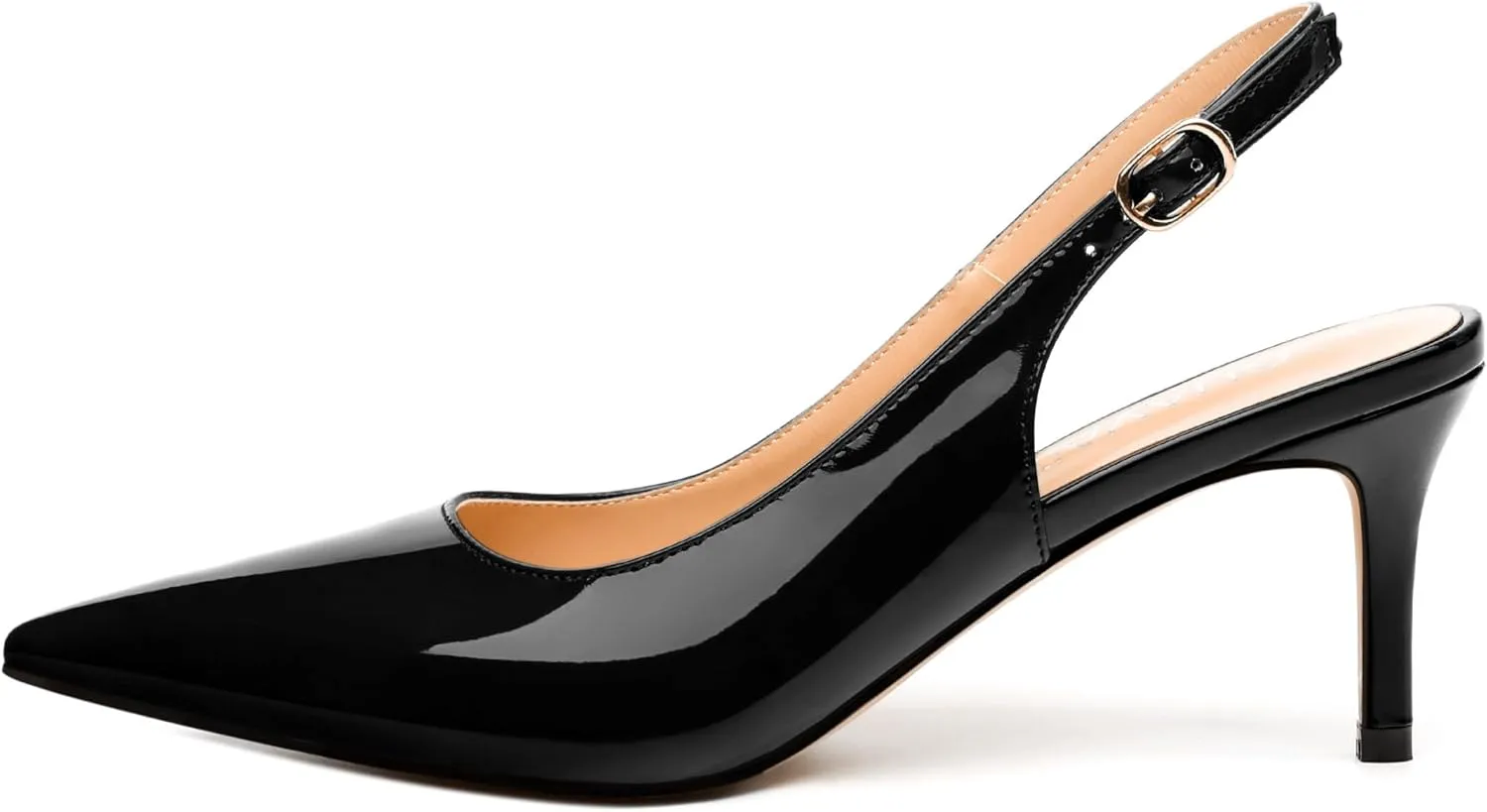 Women's Slingback Pumps, Pointed Toe Buckle Mid Stiletto Heel, Fashion Solid Patent High Heel Shoes for Women