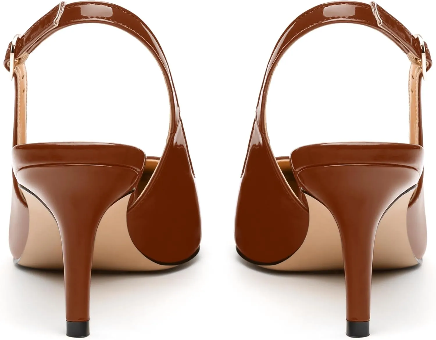 Women's Slingback Pumps, Pointed Toe Buckle Mid Stiletto Heel, Fashion Solid Patent High Heel Shoes for Women