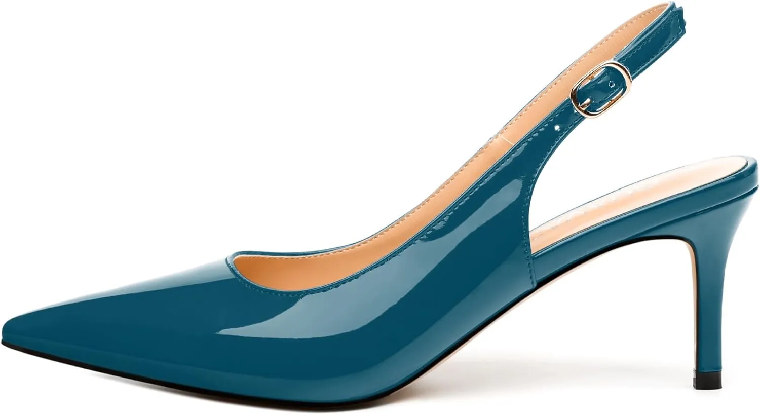 Women's Slingback Pumps, Pointed Toe Buckle Mid Stiletto Heel, Fashion Solid Patent High Heel Shoes for Women