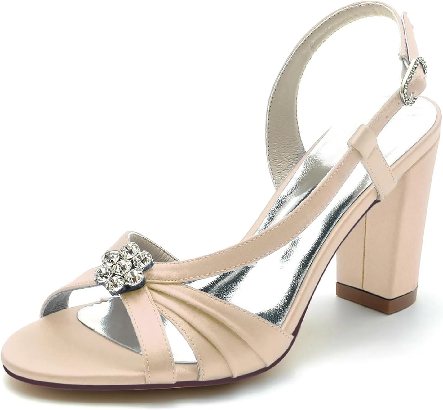 Women's Slingback Wedding Bridal Shoe Chunky Block Heels Peep Toe Sandals Buckle Prom Evening Party Pumps