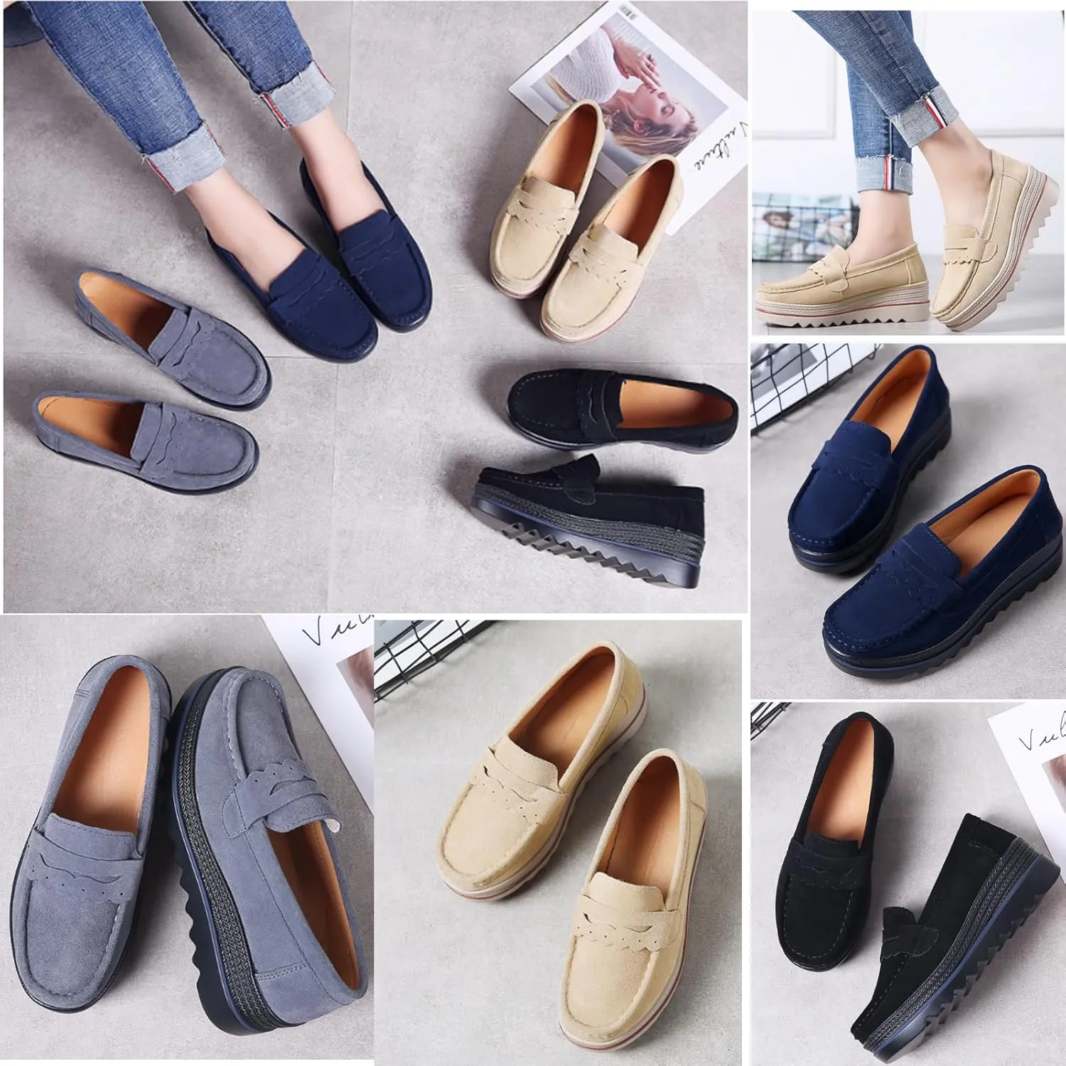 Womens Slip on Loafers Comfortable Thick Soft Platform Shoes Business Casual Walking Shoes