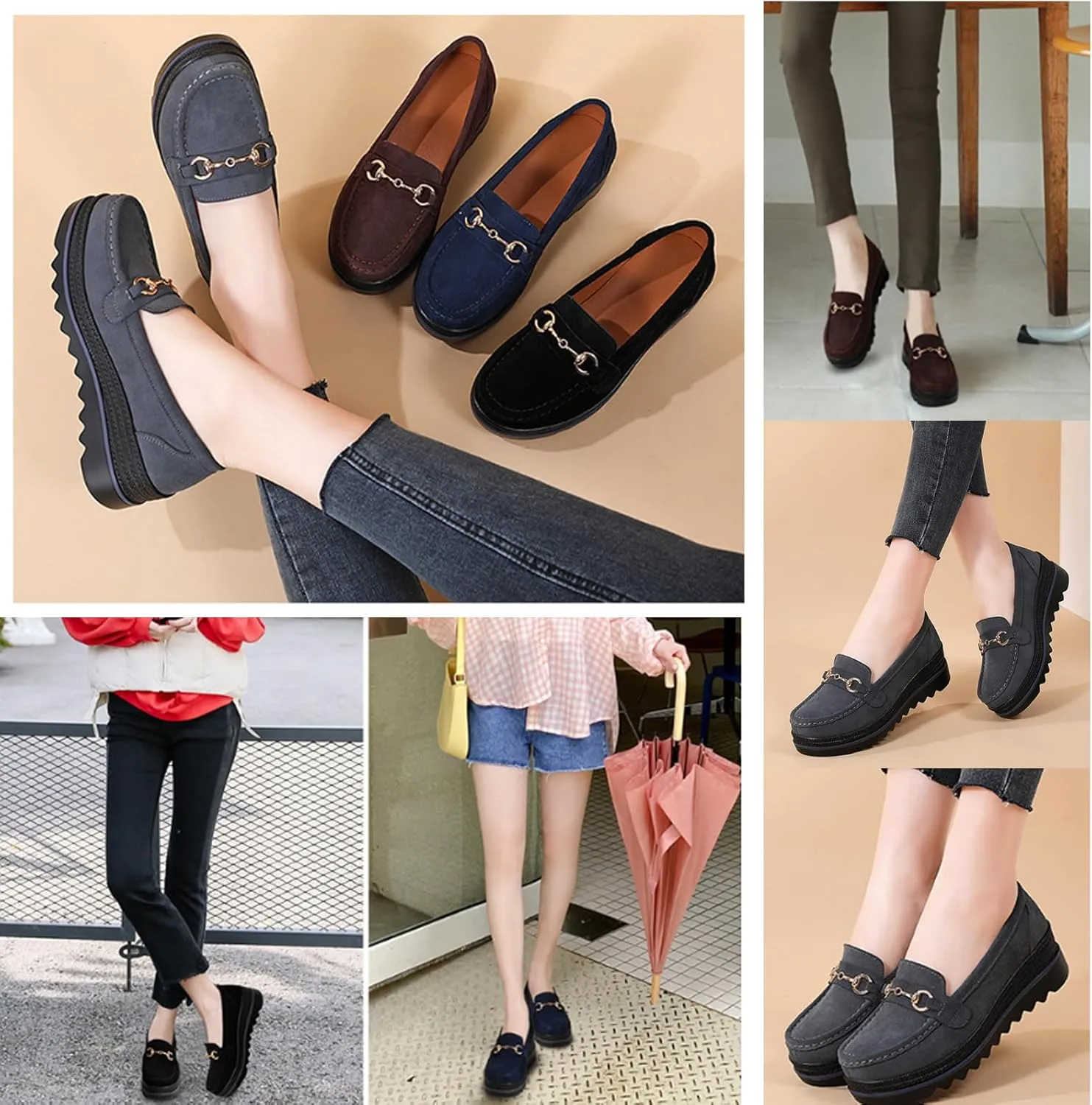 Womens Slip on Loafers Comfortable Thick Soft Platform Shoes Business Casual Walking Shoes