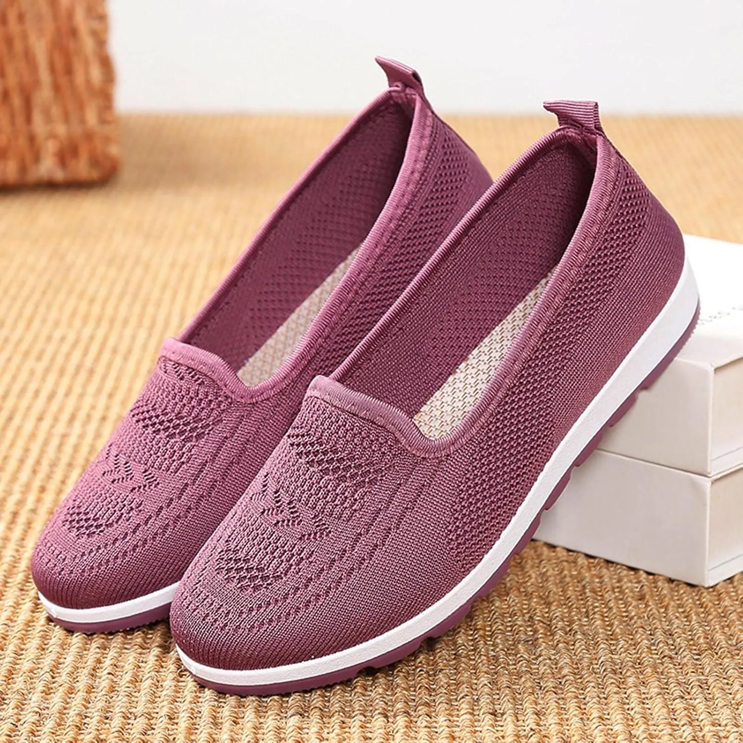 Women's Slip on Sneakers Shoes Woven Orthopedic Breathable Soft Shoes Walking Diabetic Foam Shoes Hands Free Slip in