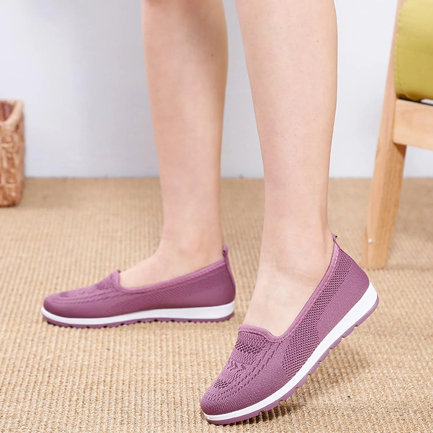 Women's Slip on Sneakers Shoes Woven Orthopedic Breathable Soft Shoes Walking Diabetic Foam Shoes Hands Free Slip in
