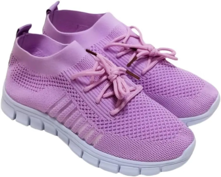 Women's Sneakers - Lightweight Breathable Knit - Slip-On Lace-Up - Cushioned Sole
