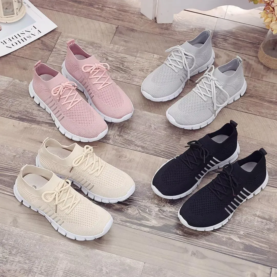 Women's Sneakers - Lightweight Breathable Knit - Slip-On Lace-Up - Cushioned Sole