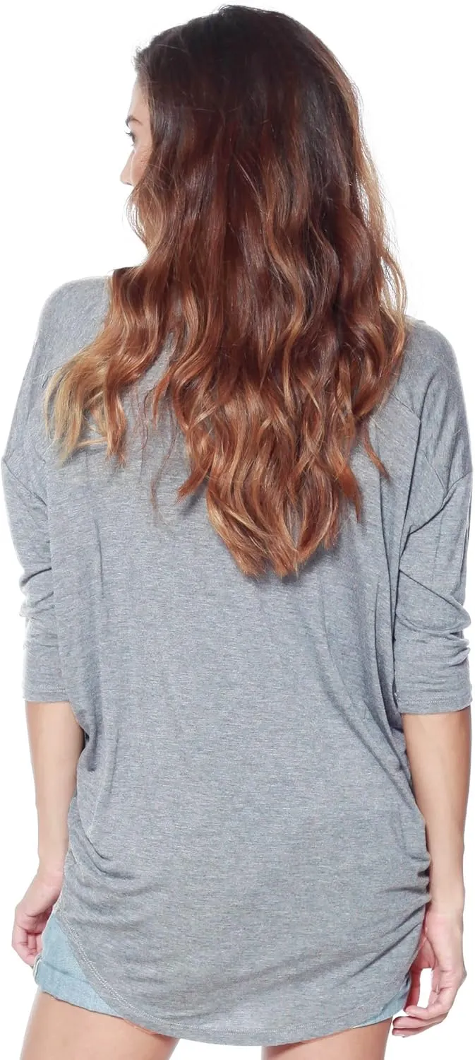 Women’s Soft Knit V-Neck Dolman Tunic Top with ¾ Long Sleeves