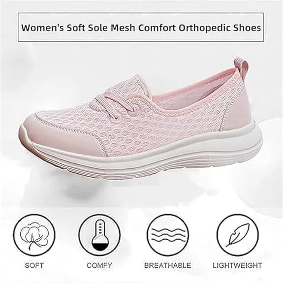 Women's Soft Sole Mesh Comfort Orthopedic Shoes - 2024 New Slip-on Walking Shoes with Arch Support,Lightweight Breathable Non-Slip Low Top Casual Shoe
