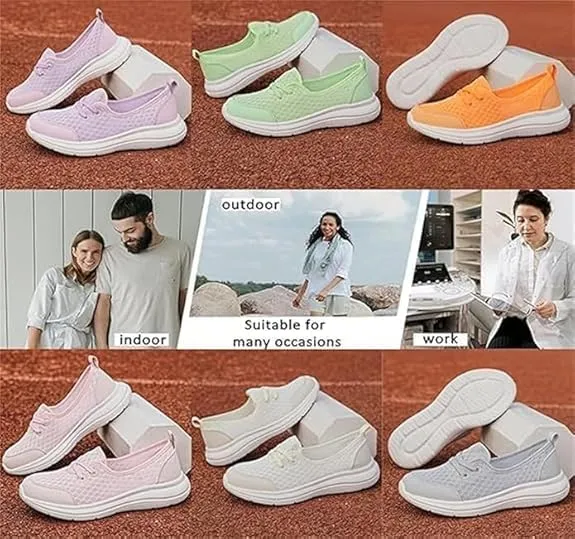 Women's Soft Sole Mesh Comfort Orthopedic Shoes - 2024 New Slip-on Walking Shoes with Arch Support,Lightweight Breathable Non-Slip Low Top Casual Shoe