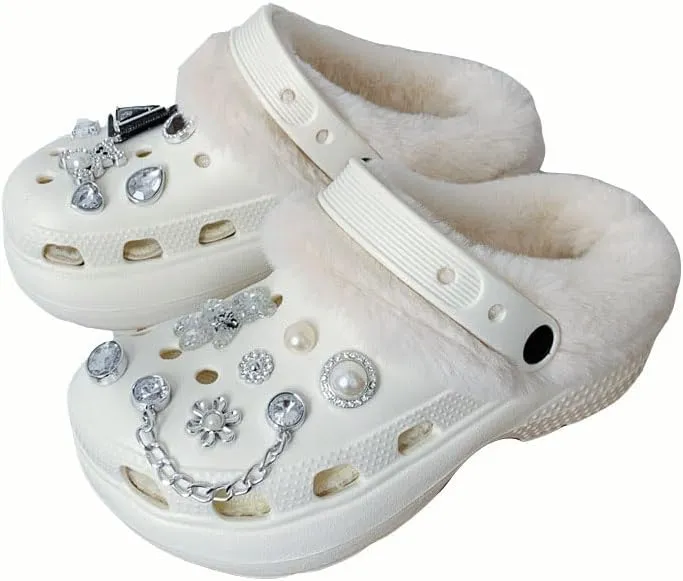 Women's Solid Color Heat-Lined Clogs, Slip-on Soft-Soled Platform Non-Slip Fluffy Shoes, Winter Luxury Indoor Slippers