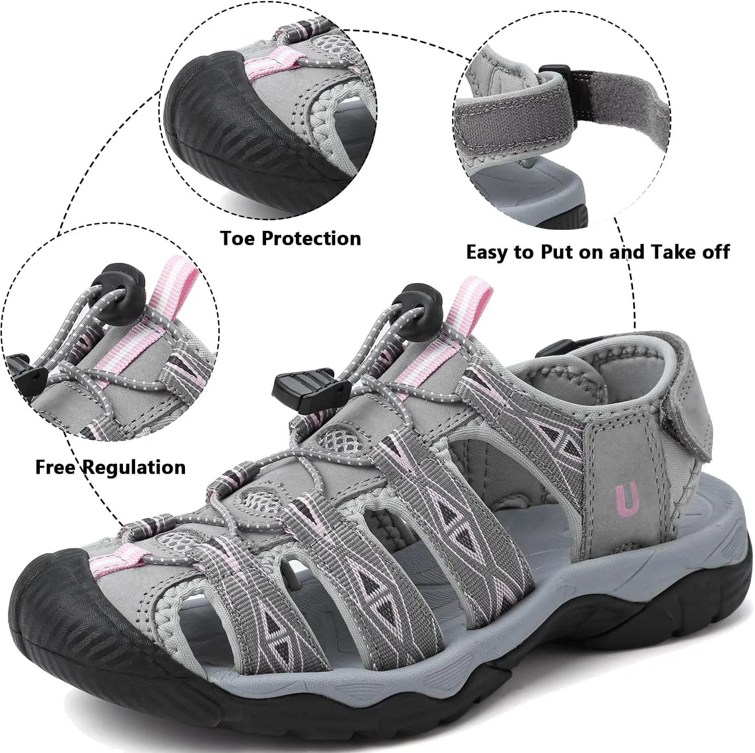 Women's Sport Hiking Sandals Closed Toe Summer Outdoor Athletic Walking Sandal Adventure Lightweight Comfortable Beach Sandals Water Shoes