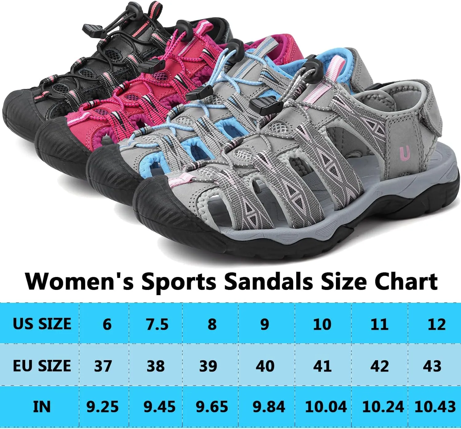 Women's Sport Hiking Sandals Closed Toe Summer Outdoor Athletic Walking Sandal Adventure Lightweight Comfortable Beach Sandals Water Shoes