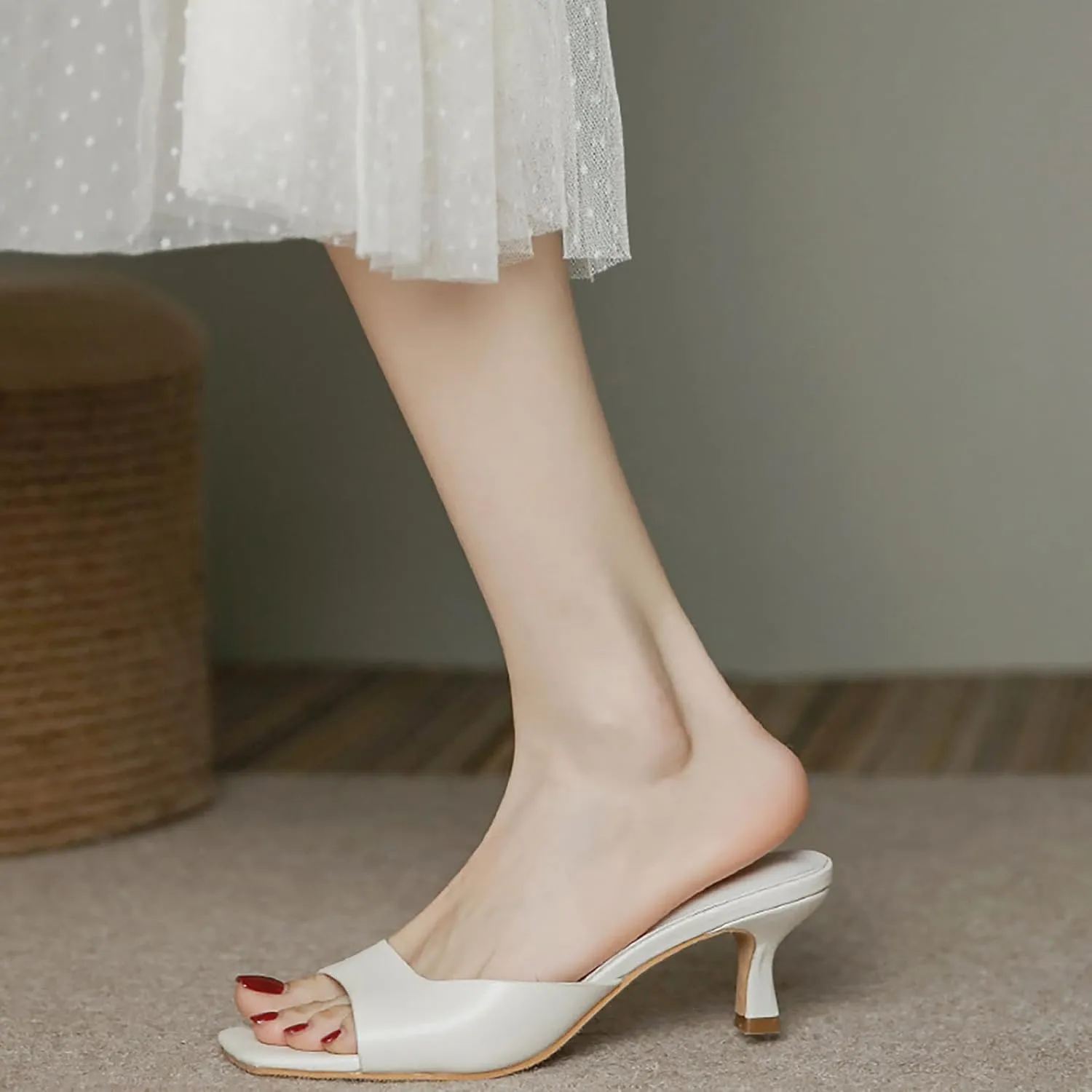 Women's Square Open Toe Kitten Heel Slides Sandals Sexy One Band Slip-On Stiletto Heels Mules Casual Party Prom Dance Dress Dress