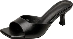 Women's Square Open Toe Kitten Heel Slides Sandals Sexy One Band Slip-On Stiletto Heels Mules Casual Party Prom Dance Dress Dress
