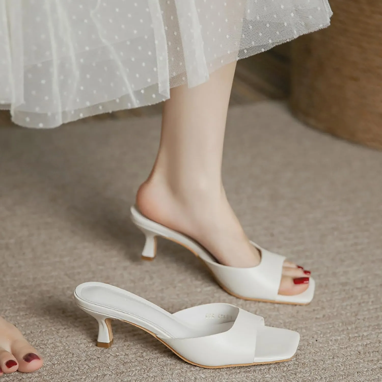 Women's Square Open Toe Kitten Heel Slides Sandals Sexy One Band Slip-On Stiletto Heels Mules Casual Party Prom Dance Dress Dress