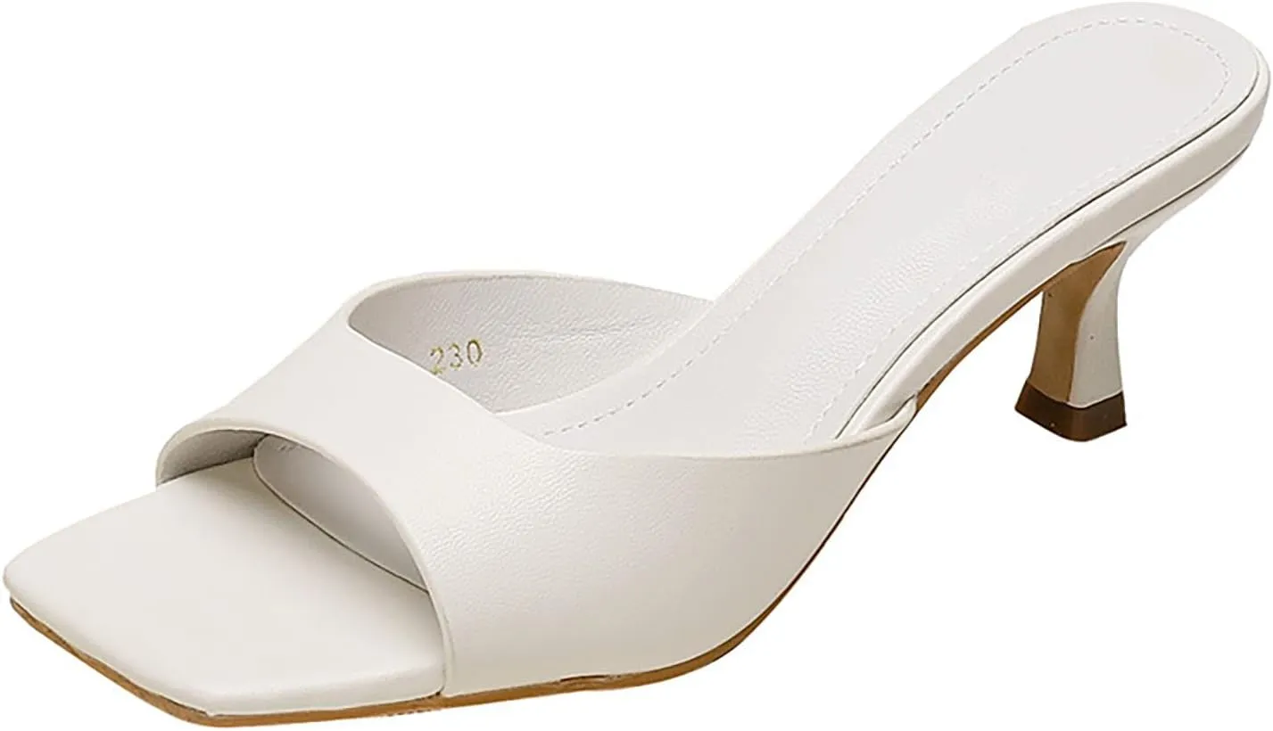 Women's Square Open Toe Kitten Heel Slides Sandals Sexy One Band Slip-On Stiletto Heels Mules Casual Party Prom Dance Dress Dress
