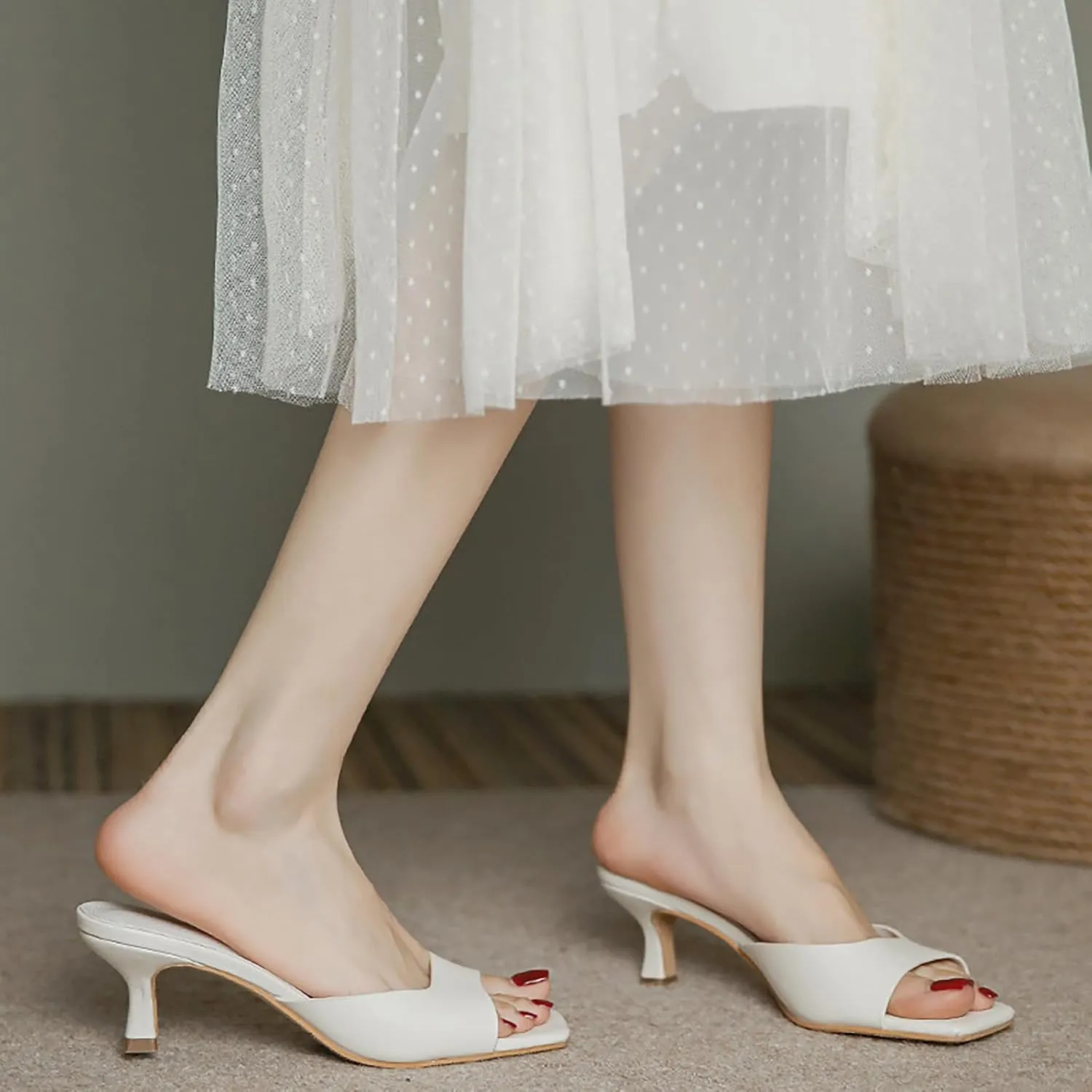 Women's Square Open Toe Kitten Heel Slides Sandals Sexy One Band Slip-On Stiletto Heels Mules Casual Party Prom Dance Dress Dress
