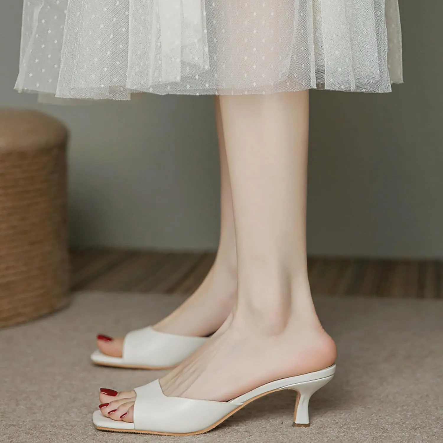 Women's Square Open Toe Kitten Heel Slides Sandals Sexy One Band Slip-On Stiletto Heels Mules Casual Party Prom Dance Dress Dress