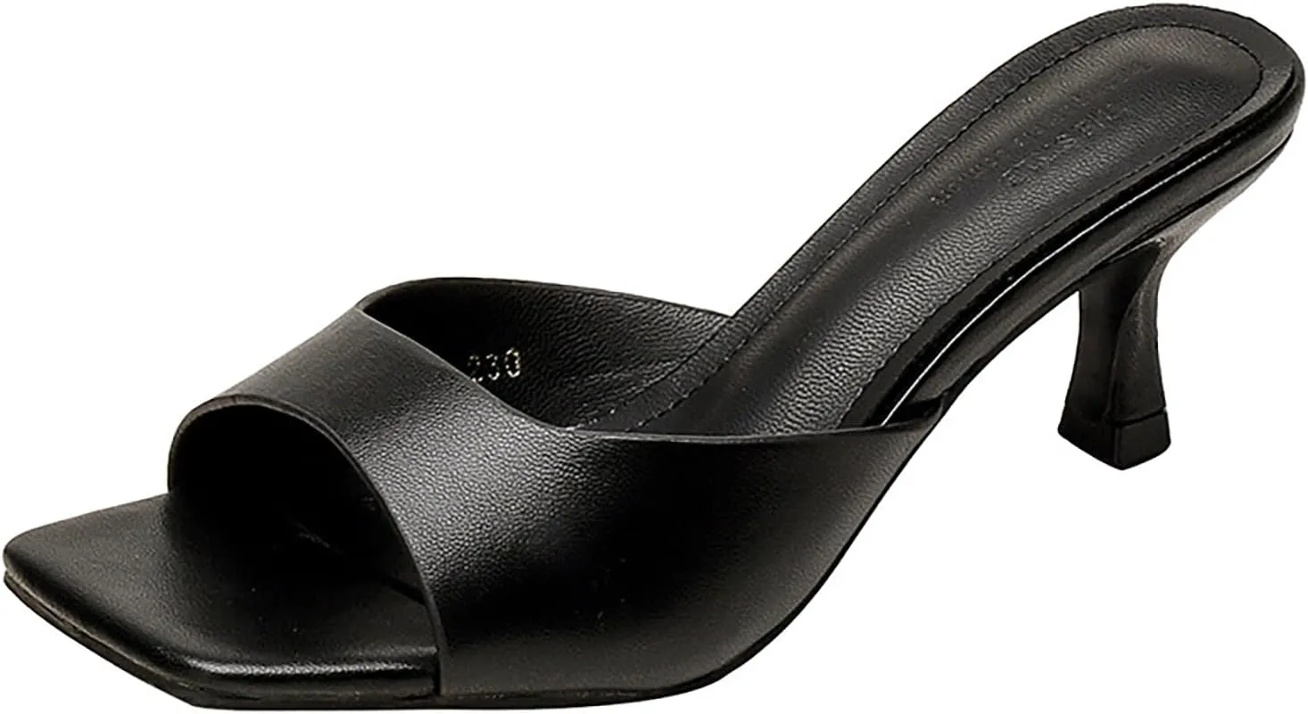 Women's Square Open Toe Kitten Heel Slides Sandals Sexy One Band Slip-On Stiletto Heels Mules Casual Party Prom Dance Dress Dress