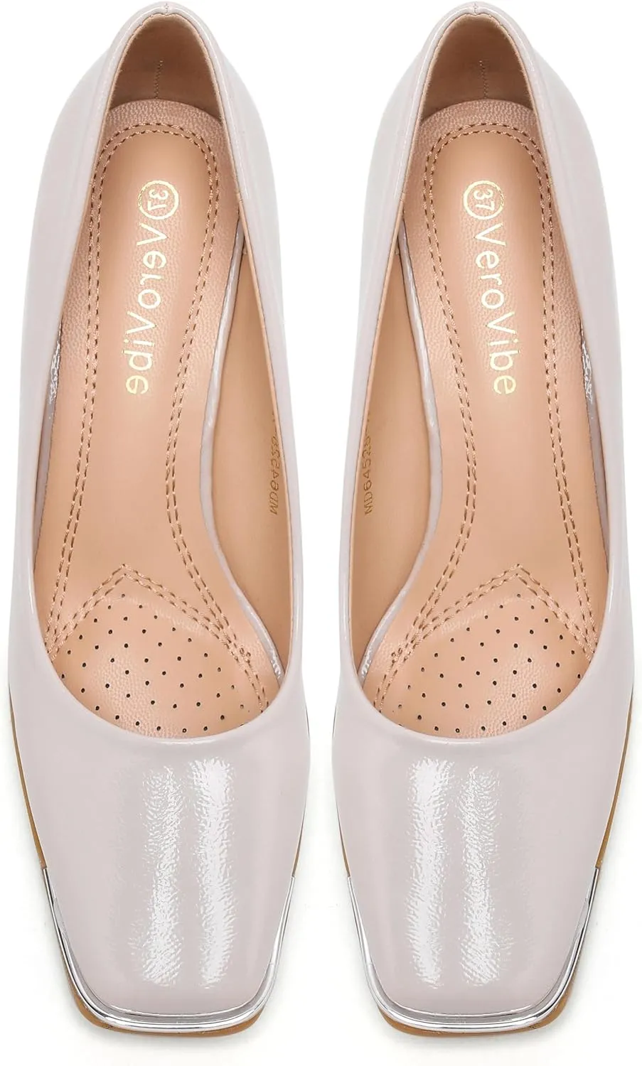 Women's Square Toe Block Heels with Metal Accent, Elegant Slip-On Dress Pumps