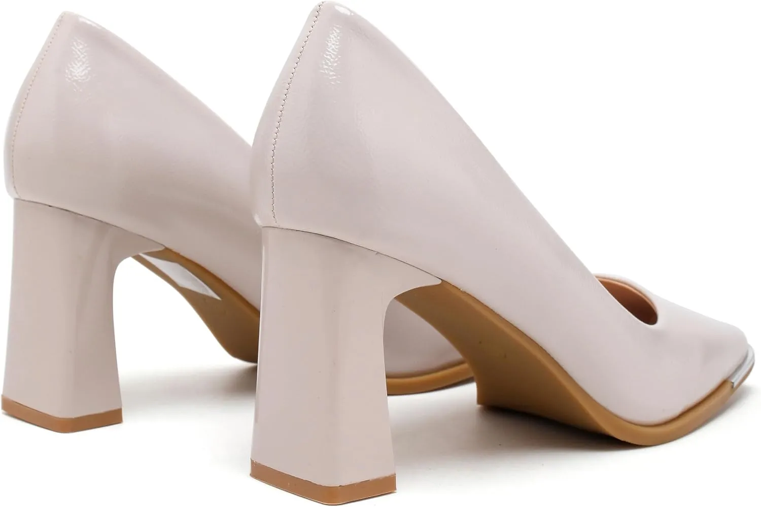 Women's Square Toe Block Heels with Metal Accent, Elegant Slip-On Dress Pumps
