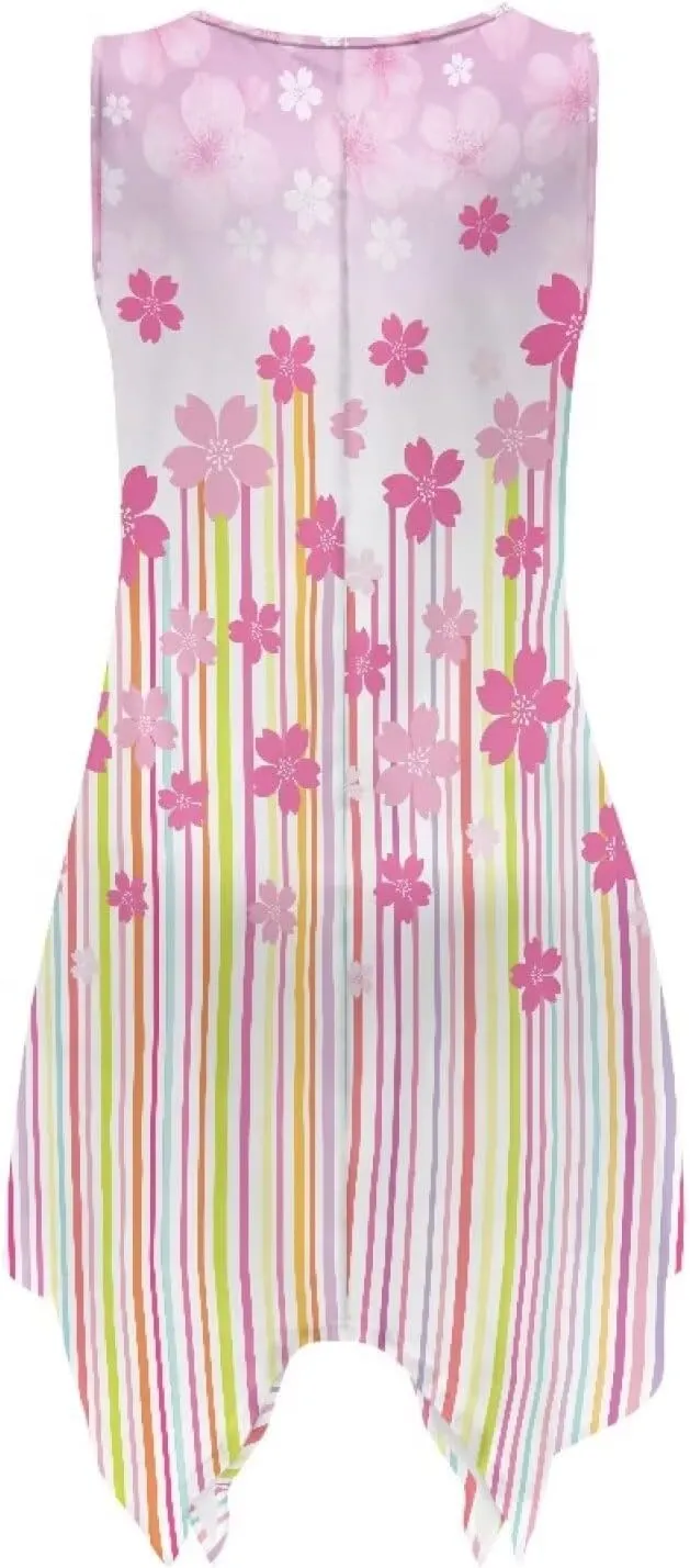 Womens Summer Dresses Loose U Neck Sleeveless Sundresses Irregular Hem Tshirt Tank Dress Beach Cover Up with Pockets