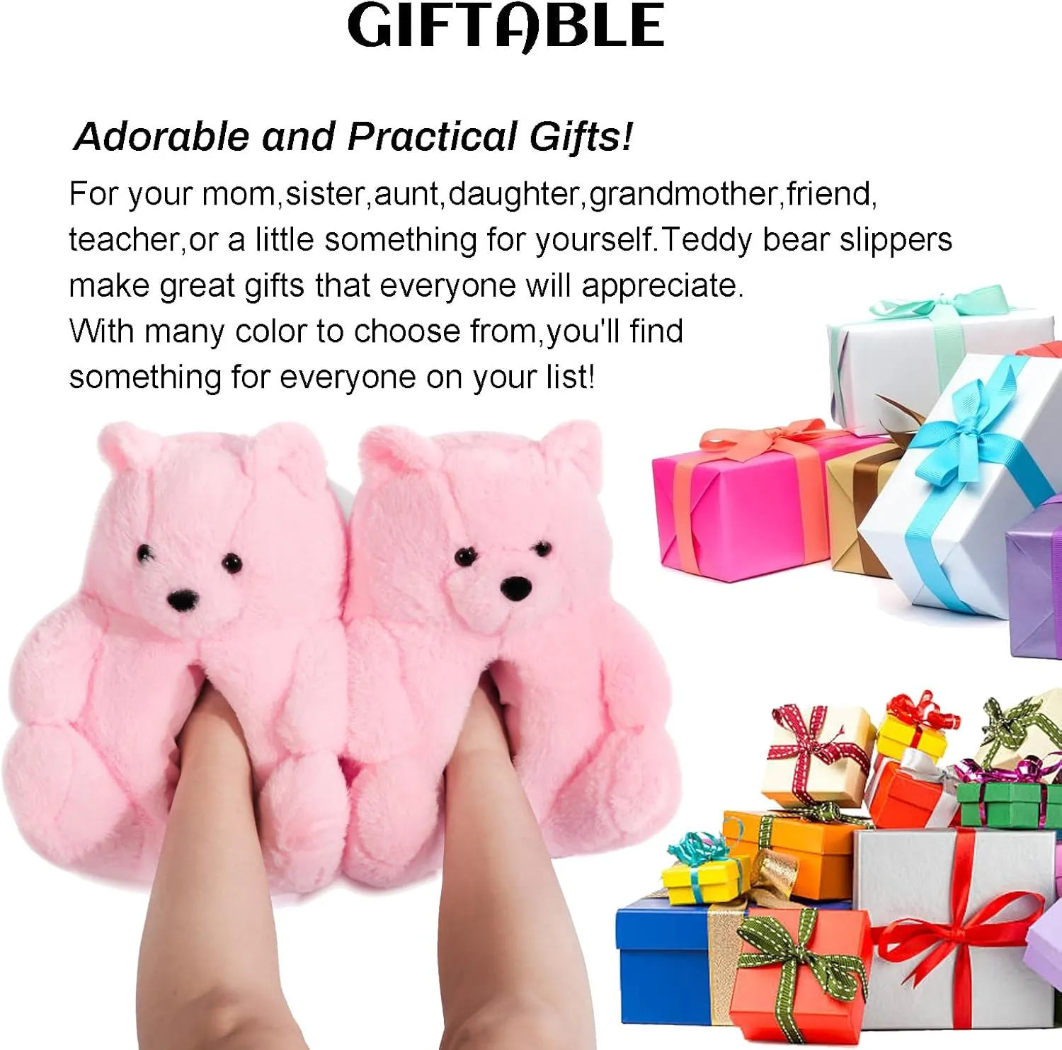 Women's Teddy Bear Slippers Mom Gift Slippers Cozy Women Fuzzy Indoor House Shoes Fun Costume for Adults Cute Animal Slides for Women Her Birthday Valentine's Gift Ideas