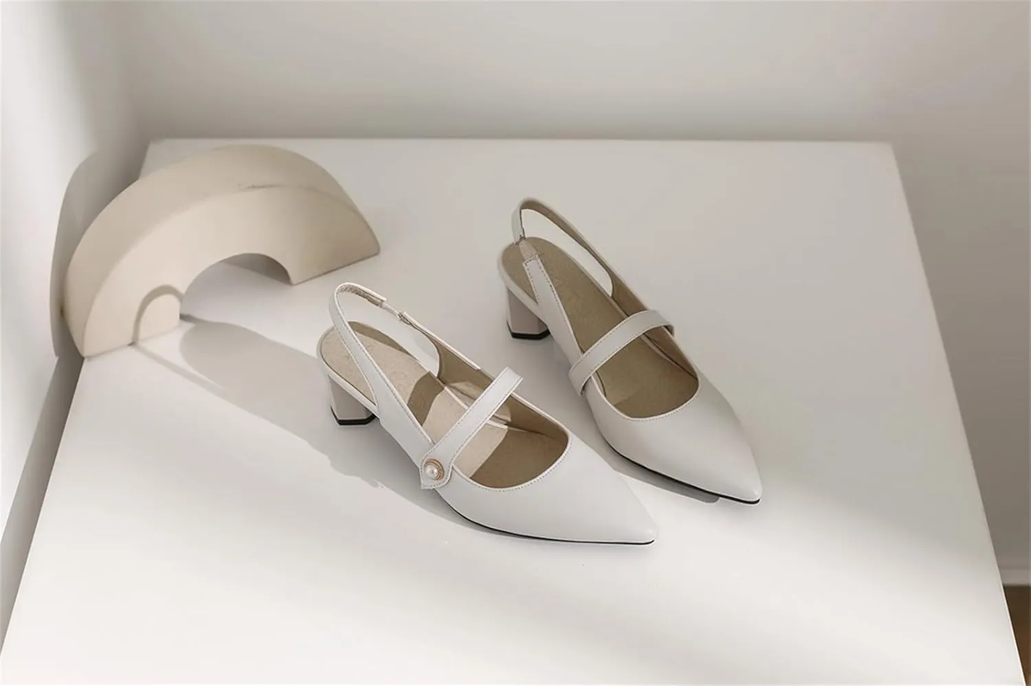 Women's Work Business Vintage Fashion Penny Slingback Pearl Adjustable Buckle Block Mid Heels Closed Pointed Toe Office Dress Pumps Comfort Party Dating Wedding Daily Wear Ladies Shoes