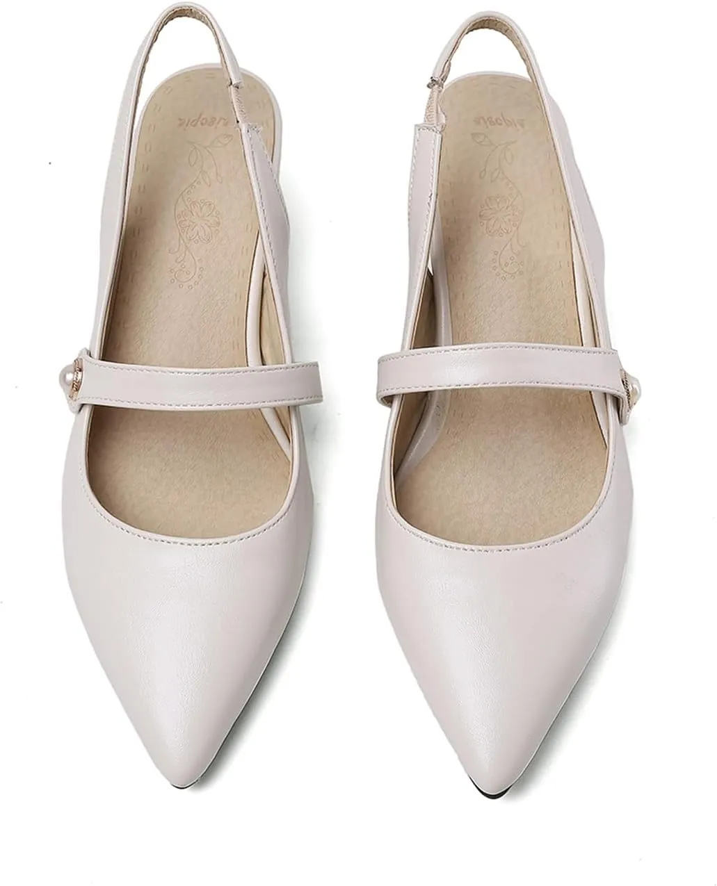 Women's Work Business Vintage Fashion Penny Slingback Pearl Adjustable Buckle Block Mid Heels Closed Pointed Toe Office Dress Pumps Comfort Party Dating Wedding Daily Wear Ladies Shoes