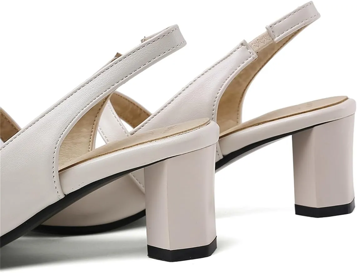 Women's Work Business Vintage Fashion Penny Slingback Pearl Adjustable Buckle Block Mid Heels Closed Pointed Toe Office Dress Pumps Comfort Party Dating Wedding Daily Wear Ladies Shoes