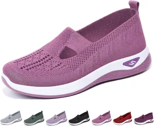 Women's Woven Orthopedic Breathable Soft Shoes Go Walking Slip on Diabetic Foam Shoes Hands Free Slip in Sneakers Arch Support
