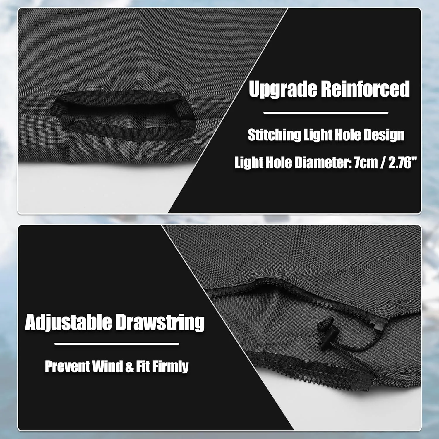 X AUTOHAUX Bimini Top Storage Boot Cover with Light Hole Boat Bimini Storage Bag 600D Polyester Canvas Sun Resist Universal for 3 Bow 4 Bow