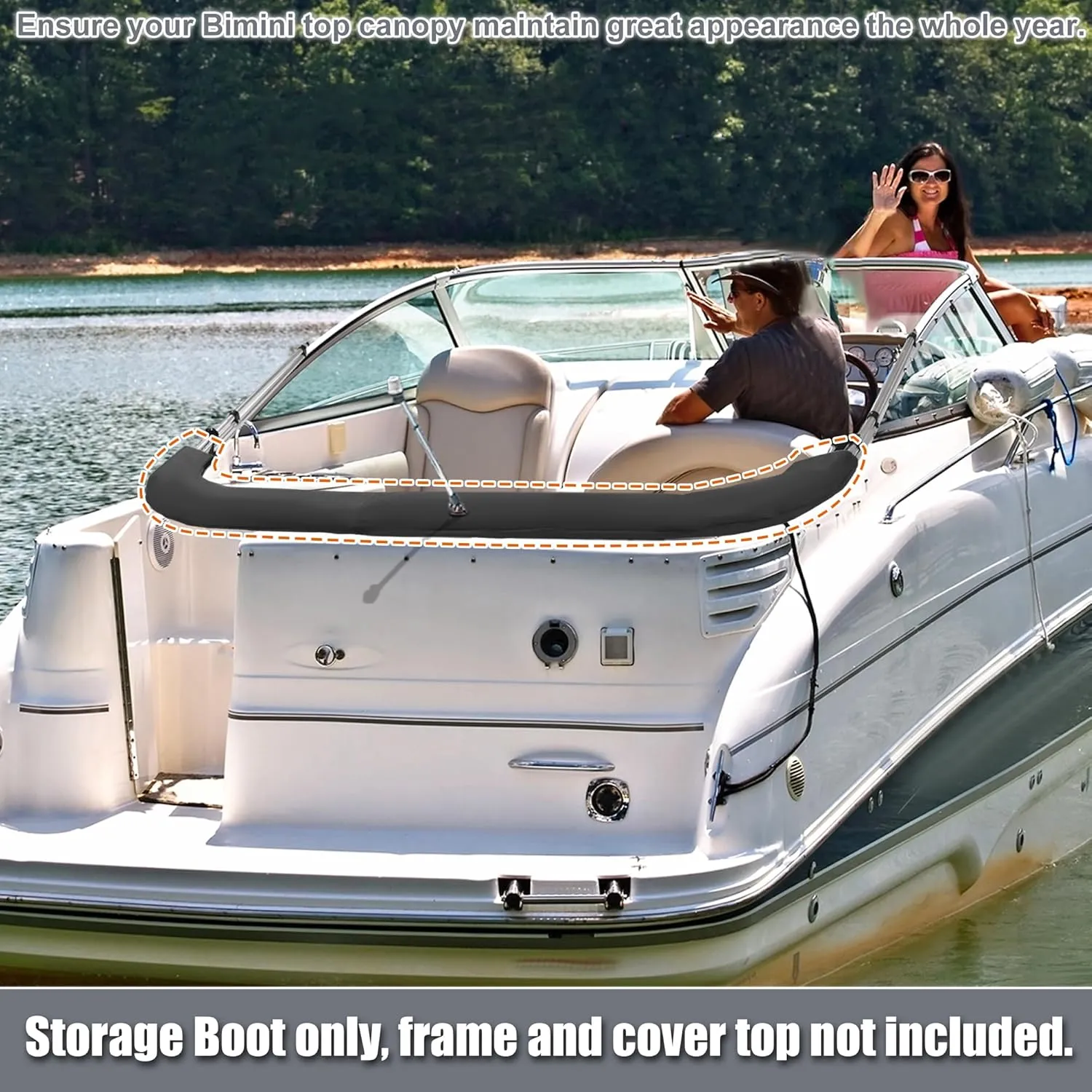 X AUTOHAUX Bimini Top Storage Boot Cover with Light Hole Boat Bimini Storage Bag 600D Polyester Canvas Sun Resist Universal for 3 Bow 4 Bow