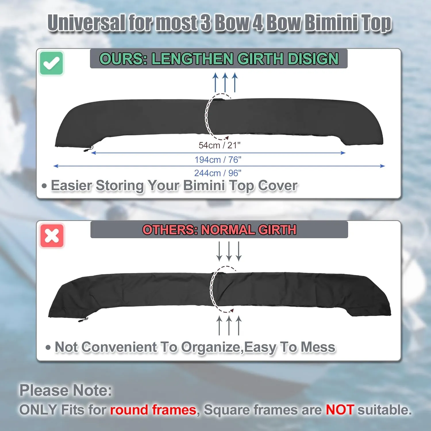 X AUTOHAUX Bimini Top Storage Boot Cover with Light Hole Boat Bimini Storage Bag 600D Polyester Canvas Sun Resist Universal for 3 Bow 4 Bow