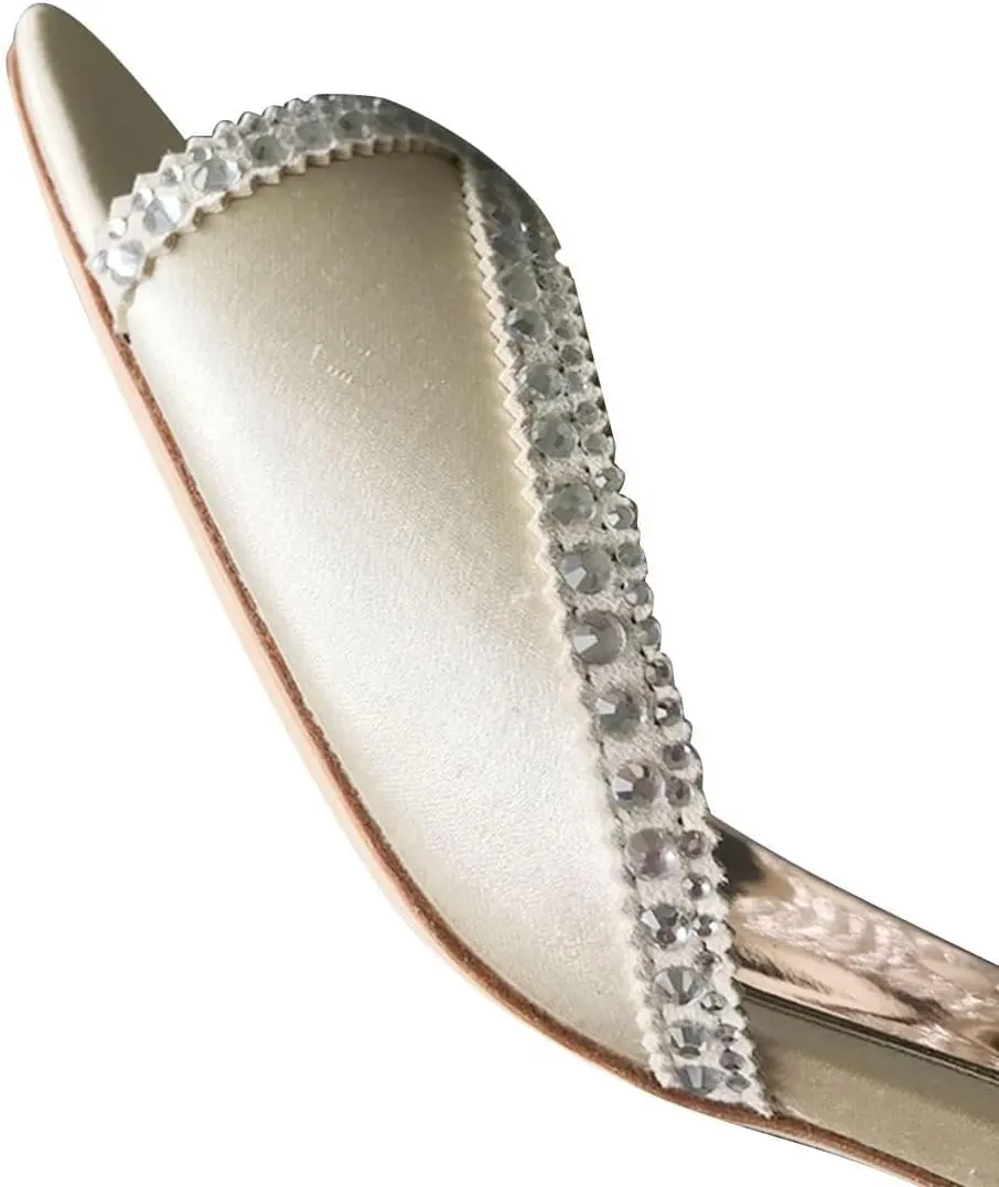 XYD Women Bridal Evening Heels Peep Toe Rhinestone Studs Block Low Heeled Sandals Ankle Strap Elegant Shoes for Wedding Party Dinner